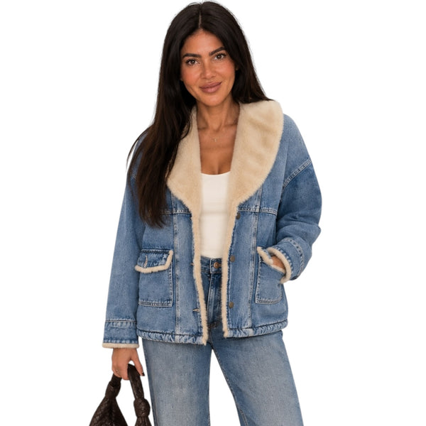Wynn Faux Sherpa Denim Jacket – Alicia DiMichele Boutique