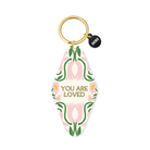 Keychain with floral design and 'You Are Loved' text on a white background