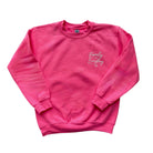 Pink sweatshirt with text on a white background