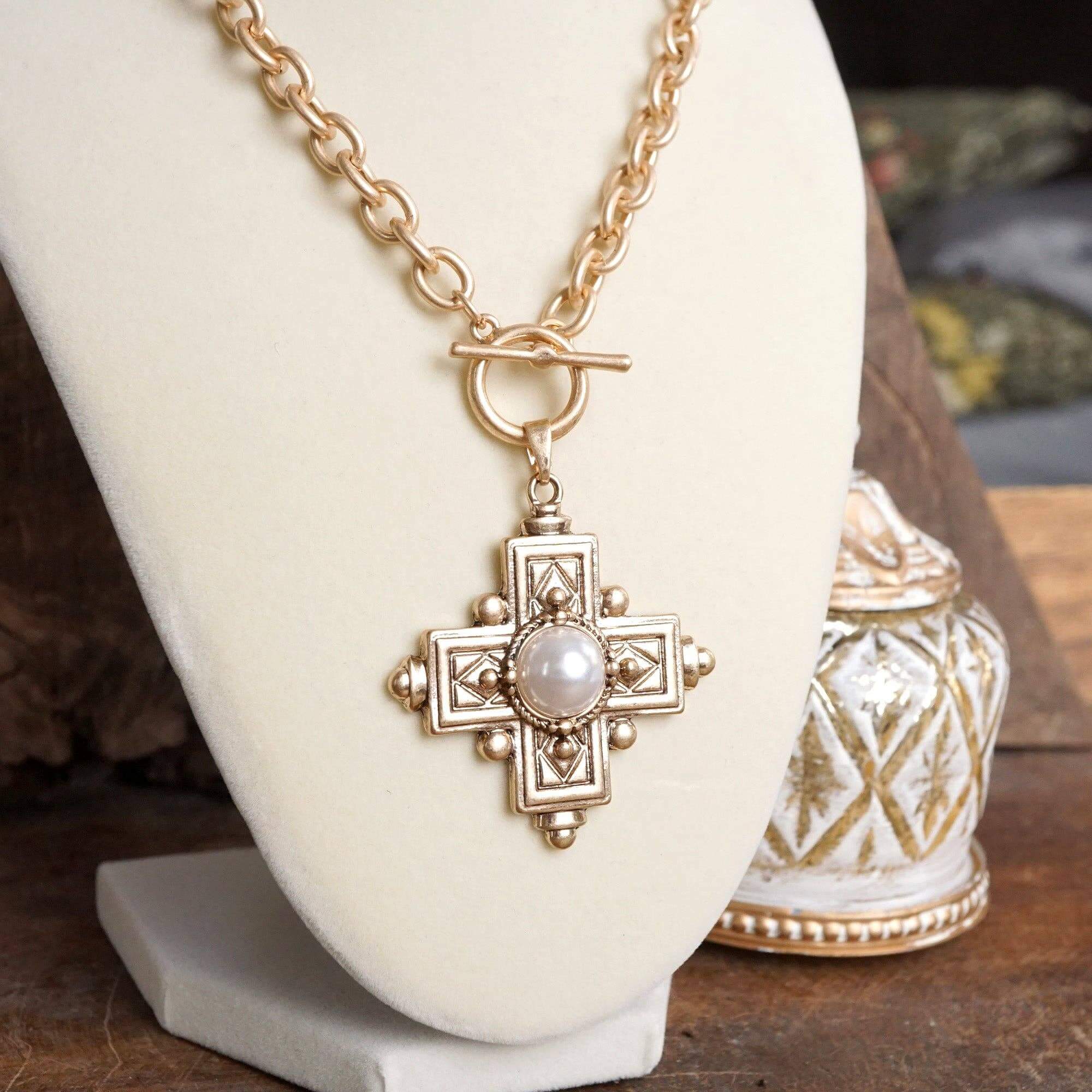 Pearl Heritage Cross Toggle Necklace | Alicia DiMichele Boutique
