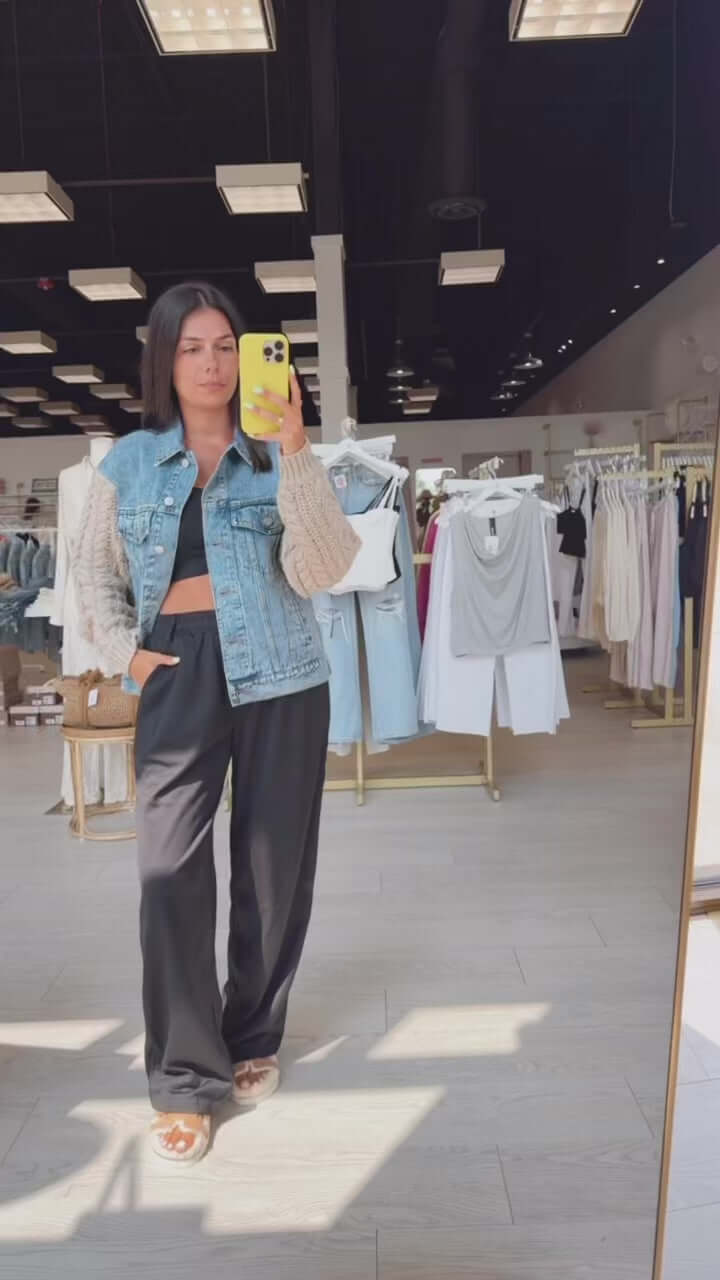 Contrast Knit Denim Jacket – Alicia DiMichele Boutique