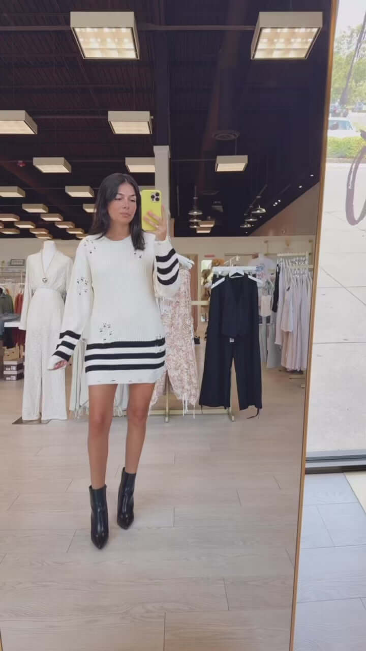 Stripe It Up Sweater Dress – Cream – Alicia DiMichele Boutique