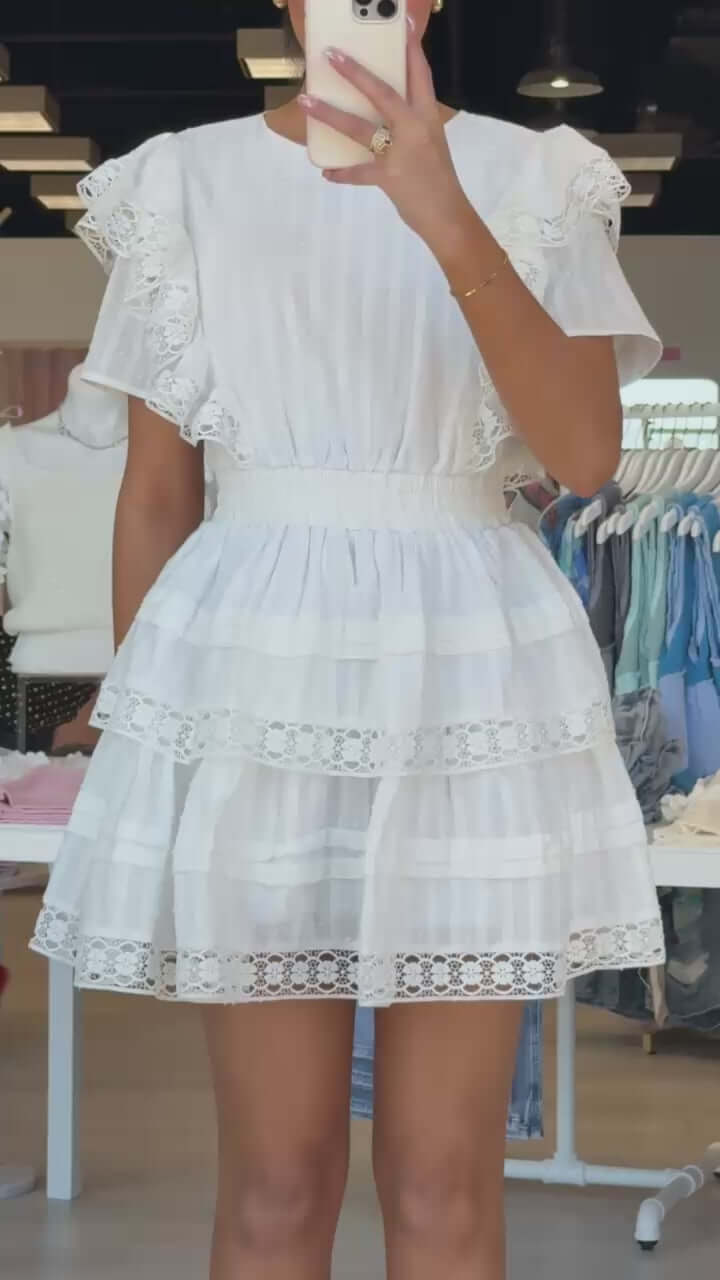 Lace Trim Tiered Mini Dress – Alicia DiMichele Boutique