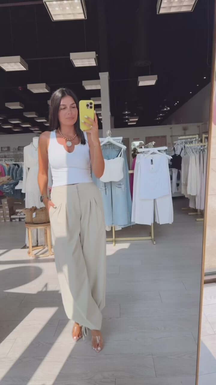 Pin-Tuck Wide Leg Pants – Bone – Alicia DiMichele Boutique