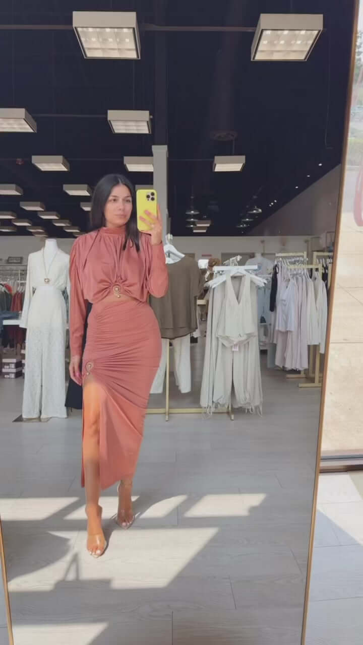 Terra Cotta Ruched Skirt Set – Alicia DiMichele Boutique