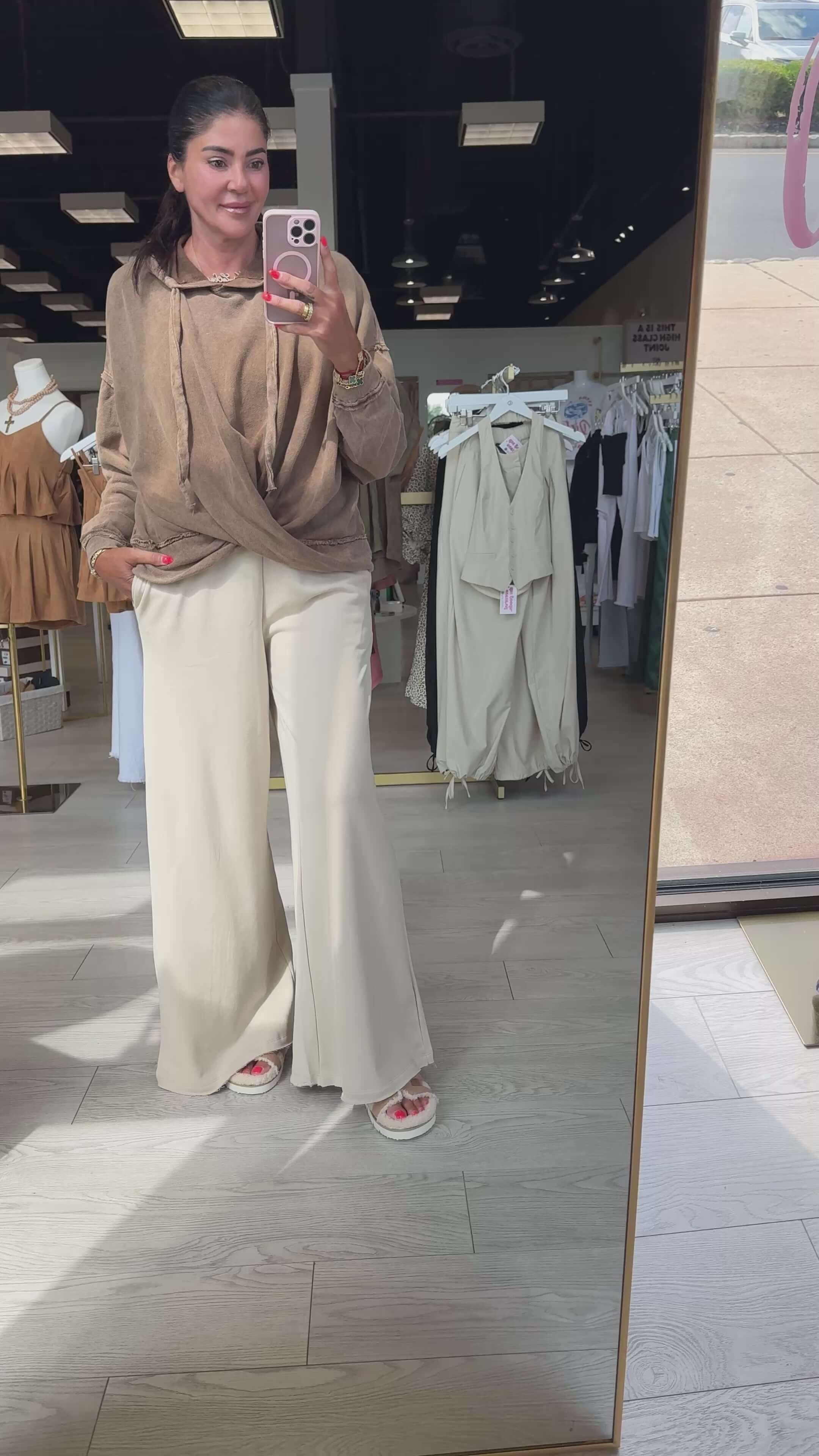 French Terry Wide Leg Sweatpants - Sand – Alicia DiMichele Boutique