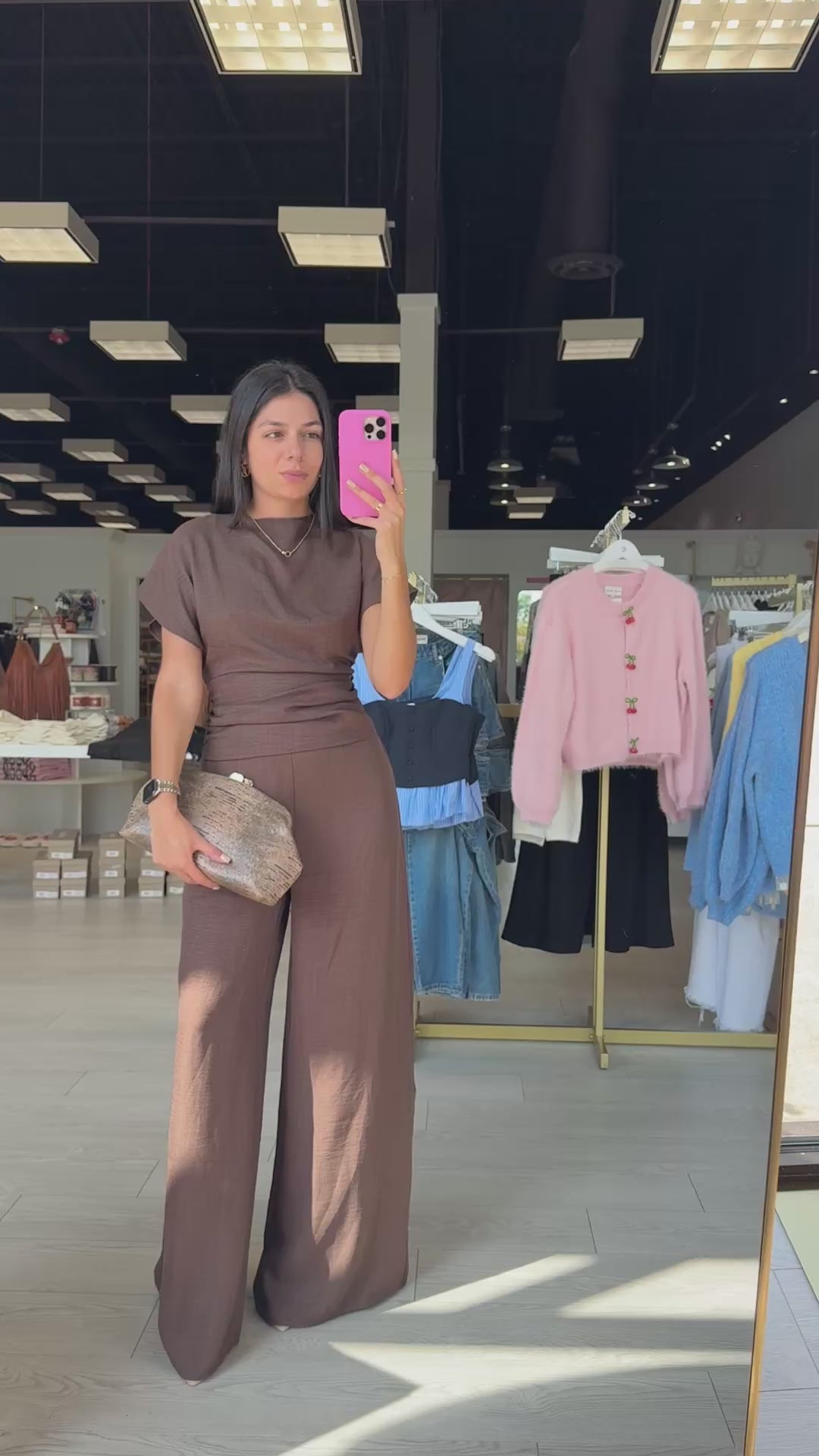 Mocha Muse Wide-Leg Jumpsuit – Brown Ruched One-Piece – Alicia