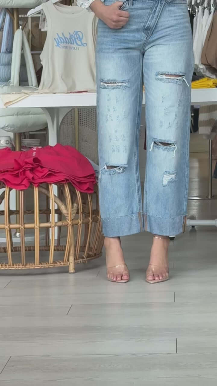 High Rise Ripped Raw Hem Crossover Jeans – Alicia DiMichele Boutique