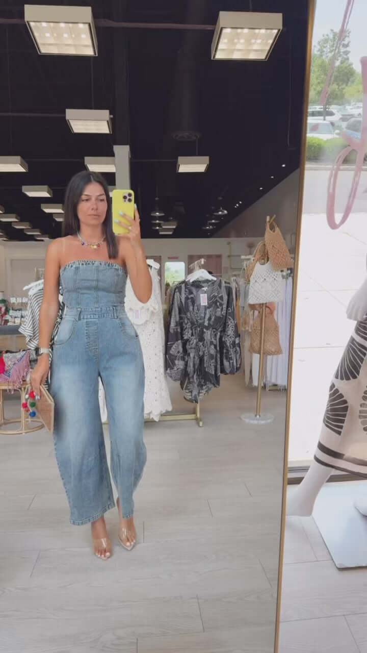 Strapless Blue Jean Barrel Jumpsuit – Alicia DiMichele Boutique