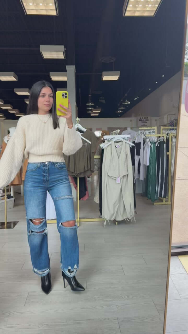Cream Slouchy Knit Sweater – Alicia DiMichele Boutique