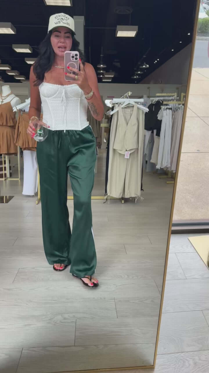Green Satin Track Pants – Alicia DiMichele Boutique