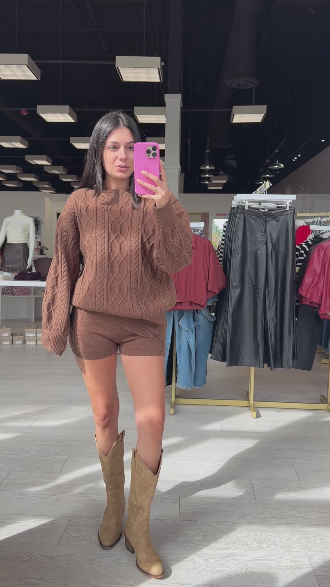 Cozy Cable Knit Sweater and Shorts Set Cappuccino | Alicia