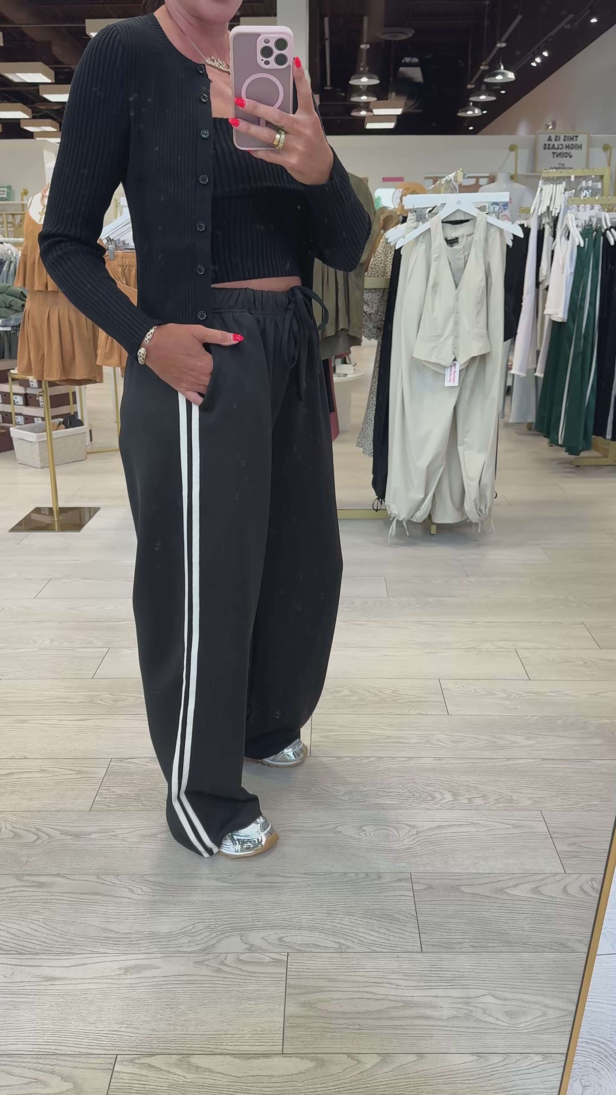 Side Stripe Wide-Leg Track Pants – Black | Alicia DiMichele Boutique