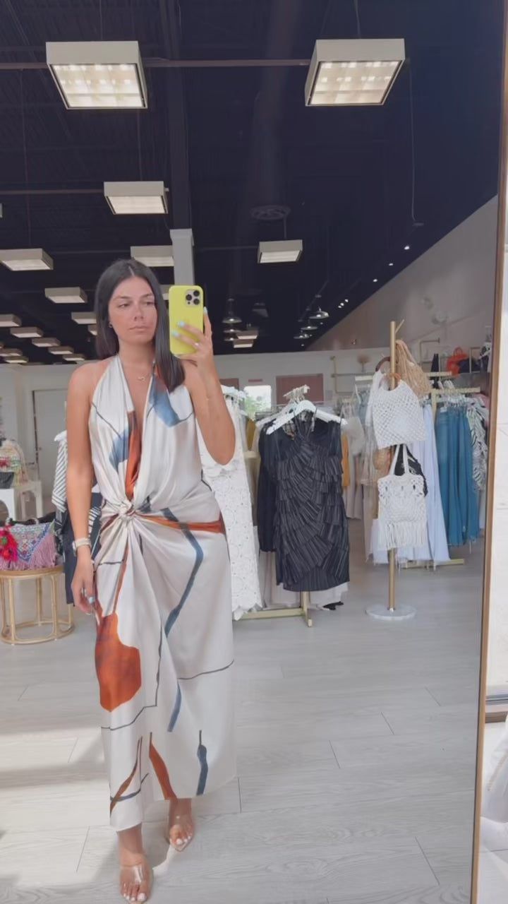 Satin Twist Midi Dress available at Alicia DiMichele Boutique – stylish women’s fashion and accessories.