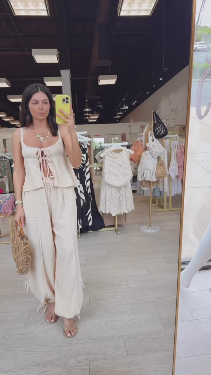 Easy Breezy Gauze Pant Set - Sand available at Alicia DiMichele Boutique – stylish women’s fashion and accessories.