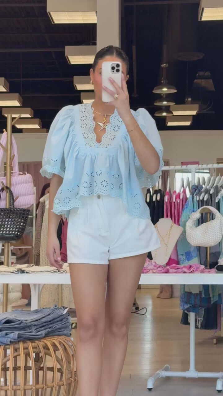 Pleated Detail Denim Shorts - Ivory – Alicia DiMichele Boutique