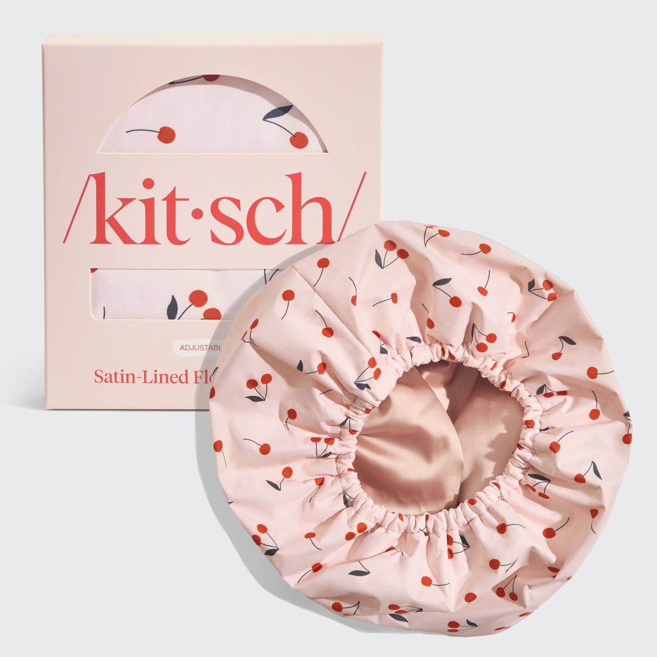 Kitsch Satin-Lined Flexi Shower Cap - Cherry Print | Alicia
