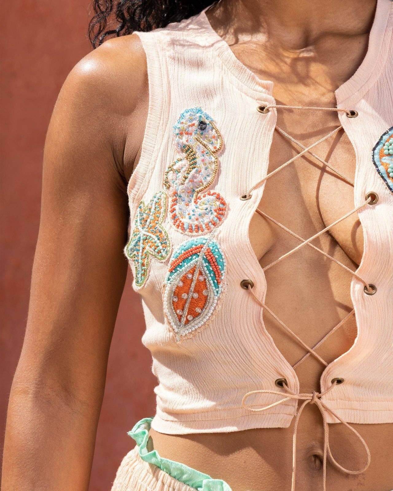 Sea Spell Beaded Lace-Up Top – Alicia DiMichele Boutique