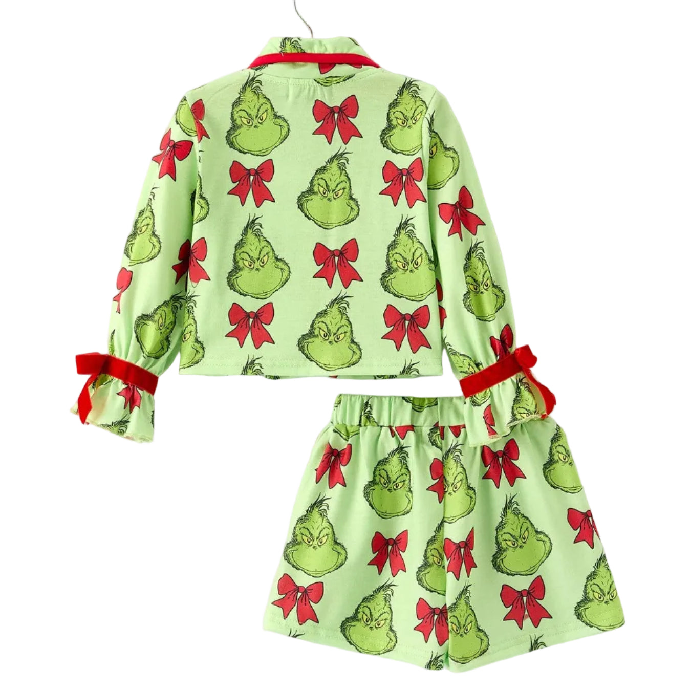 Green Holiday Character Bow Pajama Set