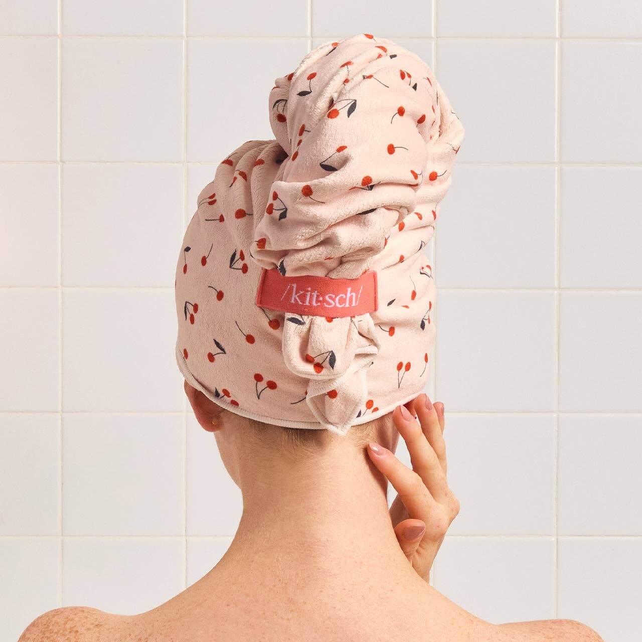 Kitsch XL Hair Towel Wrap - Cherry Print | Alicia DiMichele Boutique